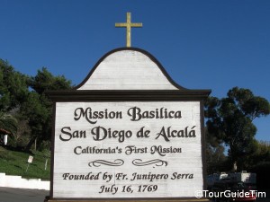 Welcome sign at Mission de Alcala